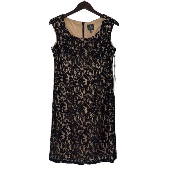 Adrianna Papell Lace Sheath Dress Women's Size 12 Black Nude Sleeveless Short - Picture 3 of 15
